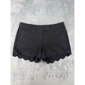 J.Crew Black Scalloped Hem Mid Rise Shorts Linen Cotton Summer Chino Size 2